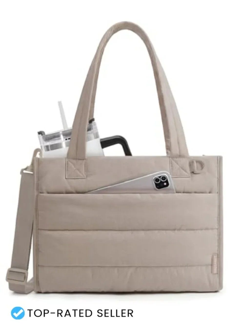Quilted Puffer Tote Bag with Zipper Closure for Women, 14L Small Work Tote